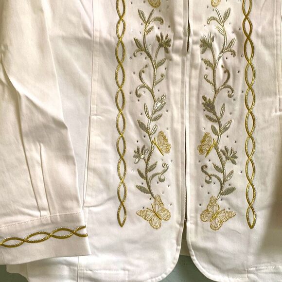 NWT! Quacker Factory White Full Zip Embroidered and Bling Jacket - Picture 4 of 12